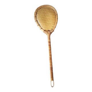 Mid 20th Century Handwoven Bamboo Wicker Rug Beater For Sale