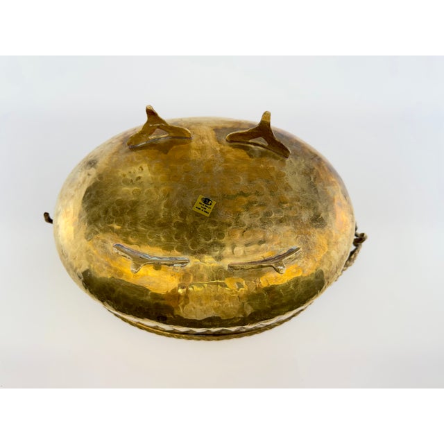 Vintage Solid Brass Hammered Centerpiece Bowl With Grapevine Handles For Sale - Image 13 of 13