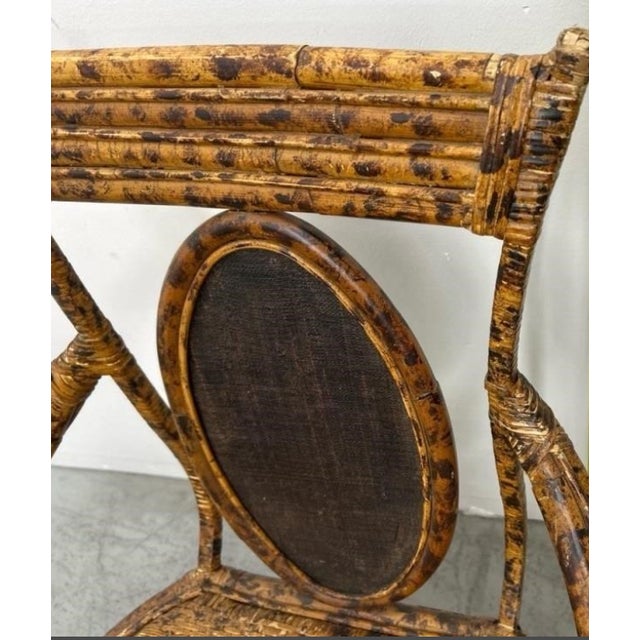 Pair of Regency Faux Tortoiseshell Bamboo Armchairs With Hollywood Production Provenance For Sale In Los Angeles - Image 6 of 6