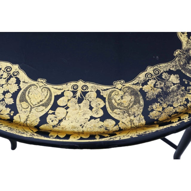 Paint Victorian Black Lacquer Decorated Tray on Stand Coffee Table For Sale - Image 7 of 12