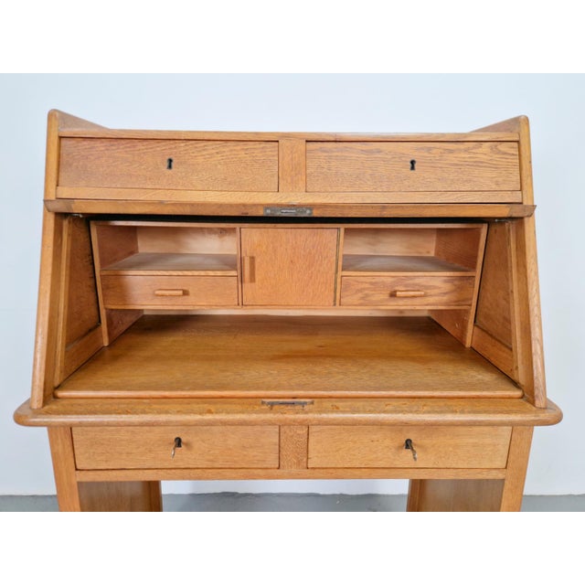 Art Deco Arts & Crafts Secretary in Natural Oak, 1930s For Sale - Image 11 of 15