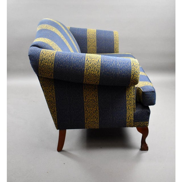 Blue and Golden Striped Damask Upholstered Sofas, 1980, Set of 2 For Sale - Image 3 of 6