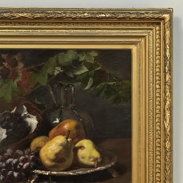 Bronze 19th Century Framed Oil on Canvas by A. Wauquier in the Original Gilded Frame ~ 'Still Life With Grapes' For Sale - Image 8 of 15