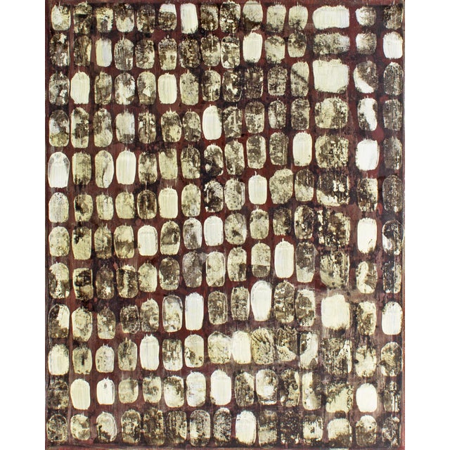 A 1997 mixed media painting , titled "Catacombs," by the American artist Deanna Lee. Made from ink and gesso on wood...