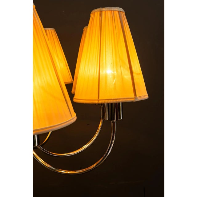 Art Deco Nickel-Plated Chandelier with Fabric Shades, Vienna, 1920s For Sale - Image 9 of 18