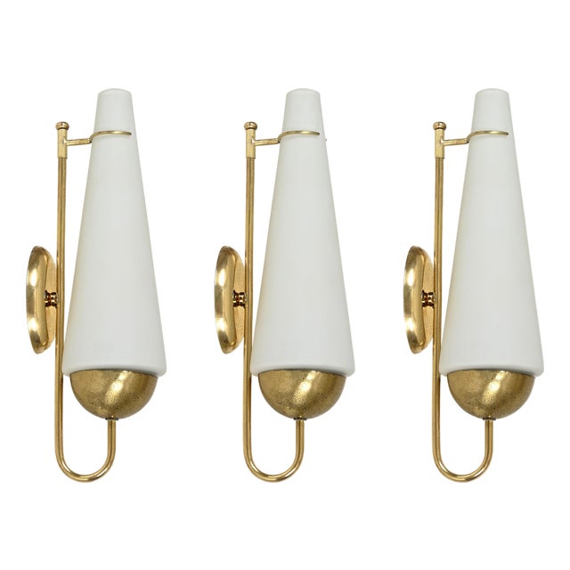 Large Opaline Glass and Brass Sconce from Stilnovo, Italy, 1950s For Sale