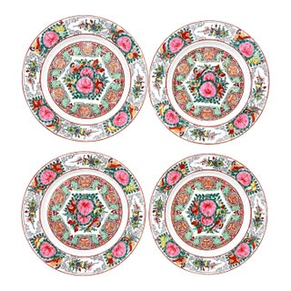 Vintage Chinese Famille Rose Canton Porcelain Dinner Plates For Sale