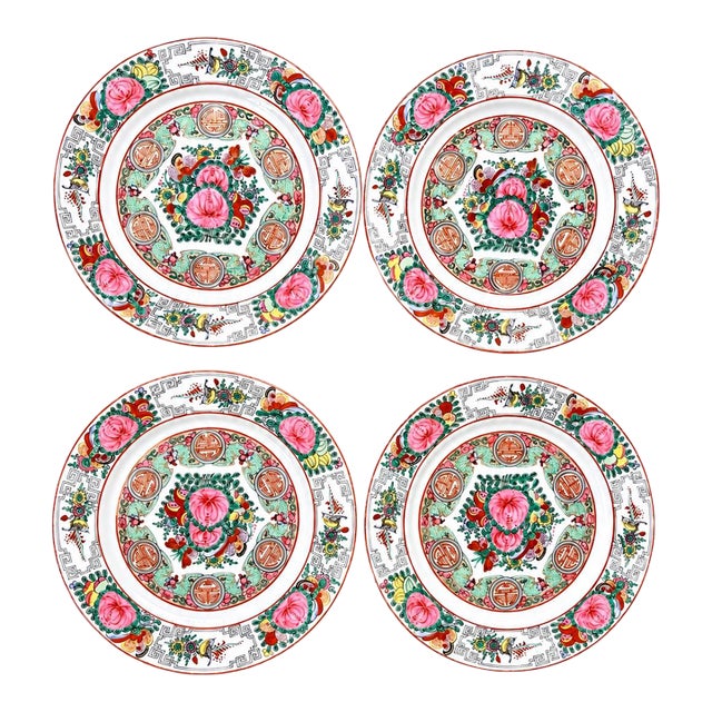 Vintage Chinese Famille Rose Canton Porcelain Dinner Plates For Sale