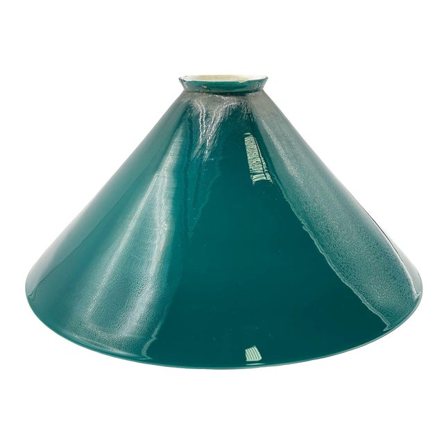 Glass 1920s Art Deco Banker/Poker Brass Hanging Ceiling Light W/ 10" Green Glass Shade For Sale - Image 7 of 13