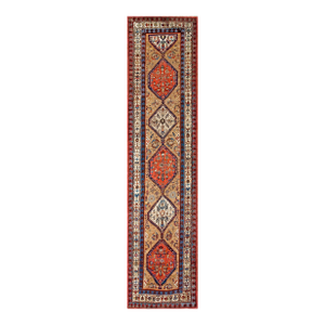 1930s Tan Camel Medallion Antique Persian Serab Rug 3'5" X 13'10" Knotted Pile Wool Carpet