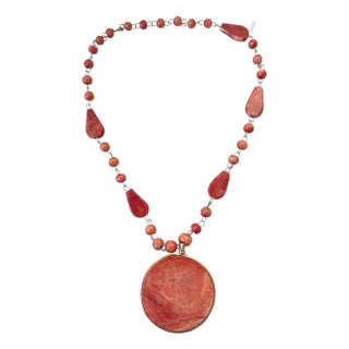 Vintage Coral Necklace With the Libra Sign Carved in the Pendant For Sale