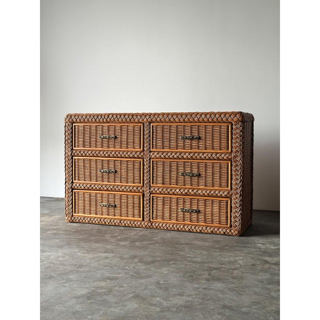 Contemporary Woven Wicker Six-Drawer Dresser With Braided Rope Trim, 1980s For Sale - Image 3 of 18