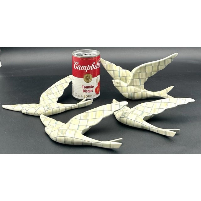 Gray MacKenzie Childs Sterling Check Gray Swallowtail Bird Wall Decor Resin Set of 4 For Sale - Image 8 of 9