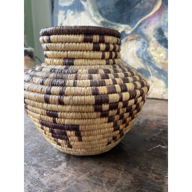 1980s Tribal Figural Coiled Basket Olla For Sale - Image 10 of 10