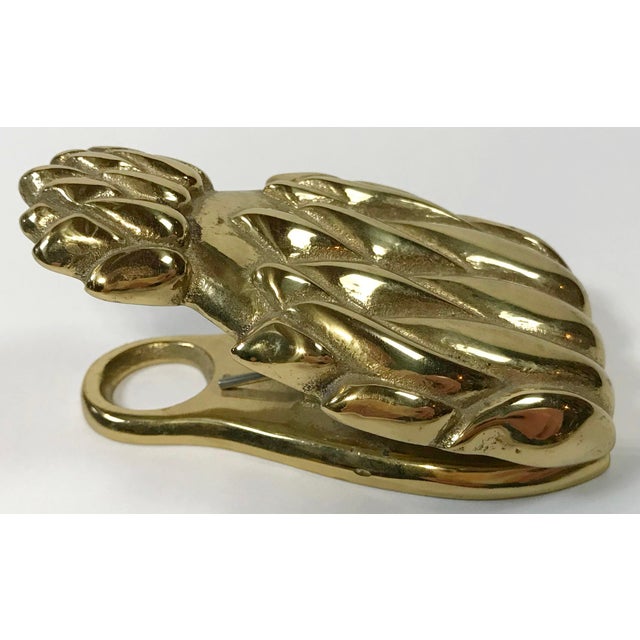 Vintage heavy brass-plated metal pineapple letter clip by Virginia Metalcrafters. Hole for hanging if desired. Marked "VM...