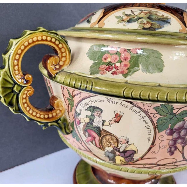 Villeroy & Boch Antique Mettlach Pottery Punch Bowl and Matching Cups For Sale - Image 4 of 17