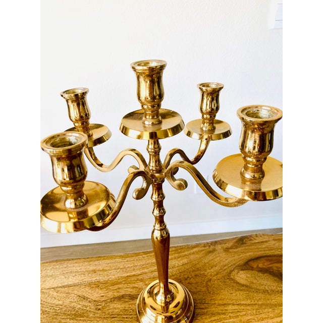 Metal Vintage Tall Golden Candelabra Beautiful Godinger Candle Holder “Made in India” Elegant Beautiful For Sale - Image 7 of 8