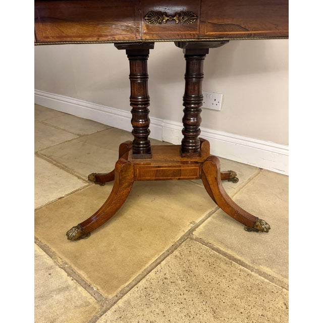 Early 19th Century Antique Regency Rosewood and Brass Pedestal Card Table, 1820 For Sale - Image 5 of 9