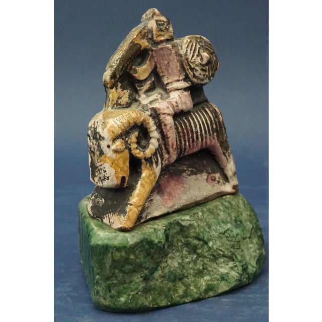 Description of the item: Beautiful sculpture, entirely handmade, unique piece, depicting a knight on a ram in majolica...