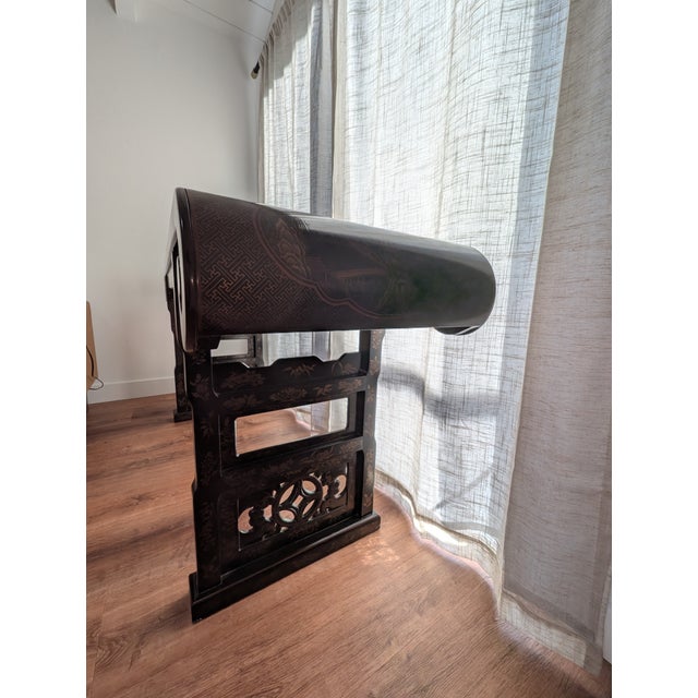 Step into a scene of imperial elegance with this exquisite altar-form sofa table from the Drexel Heritage Ming Treasures...