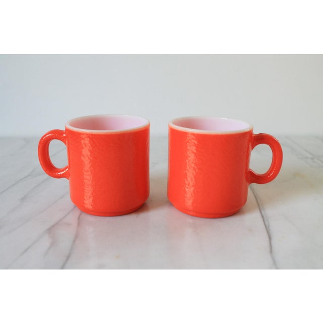 1960s Vintage Hazel Atlas Milk Glass Mugs, 60's Orange Peel Texture S/6 For Sale - Image 5 of 12
