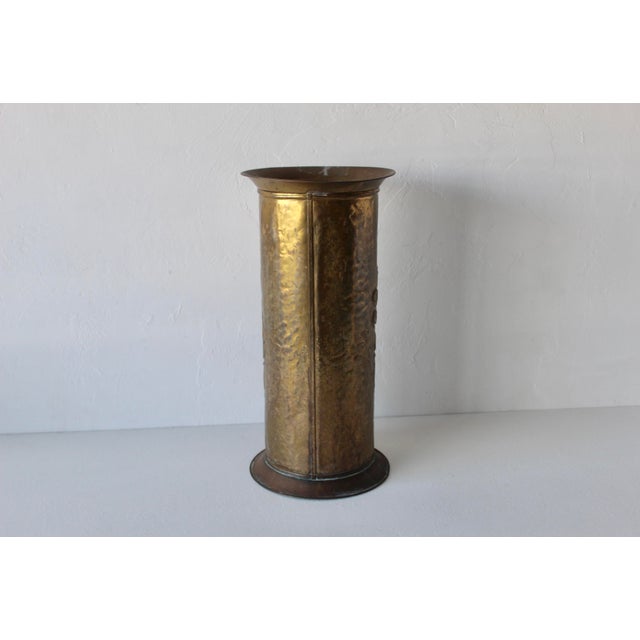 Early 20th Century Arts and Crafts Embossed Brass Stick Umbrella Stand For Sale - Image 10 of 14
