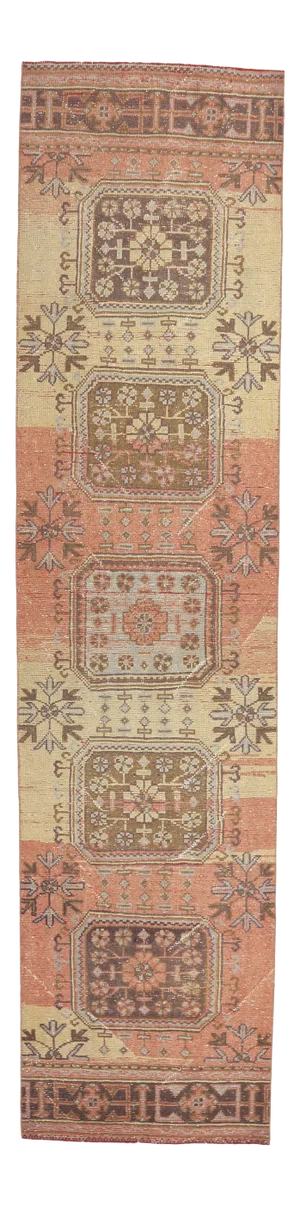 1970s Vintage Turkish Hand-Knotted Floral Runner
