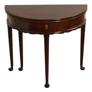 1980s Statton Queen Anne Style Cherry Demilune Console Game Table