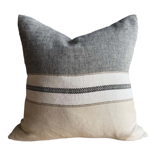 Beeswax Stripe Pillow Cover 100% Belgian Linen With Insert For Sale