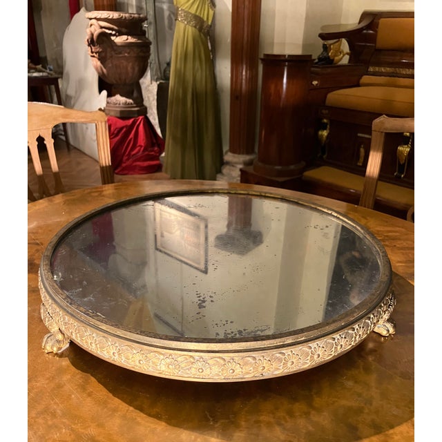 Gold 19th Century Italian Empire Mercury-Gilded Bronze Mirrored Plateau Centerpiece For Sale - Image 8 of 14