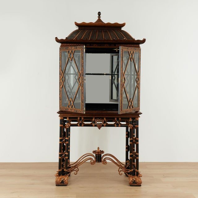 Chinese Vintage Chinese Chippendale Style Pagoda Glass Front Cabinet on Stand by Maitland Smith For Sale - Image 3 of 18
