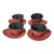 Vintage Japanese Red Cast Iron Dragon & Dragonfly Tea Cups With Enameled Interiors & Saucers – Set of 8 For Sale