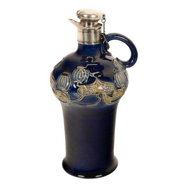Antique Art Nouveau Royal Doulton Lambeth Whiskey Jug Silver Mounts London 1903 For Sale In Portland, OR - Image 6 of 14