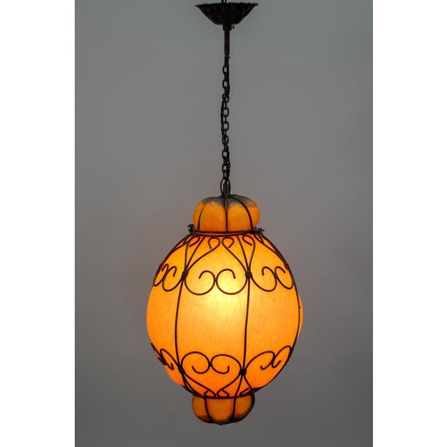 Venetian Style Pâte de Verre Glass Metal Caged Lantern Pendant Light For Sale - Image 12 of 18