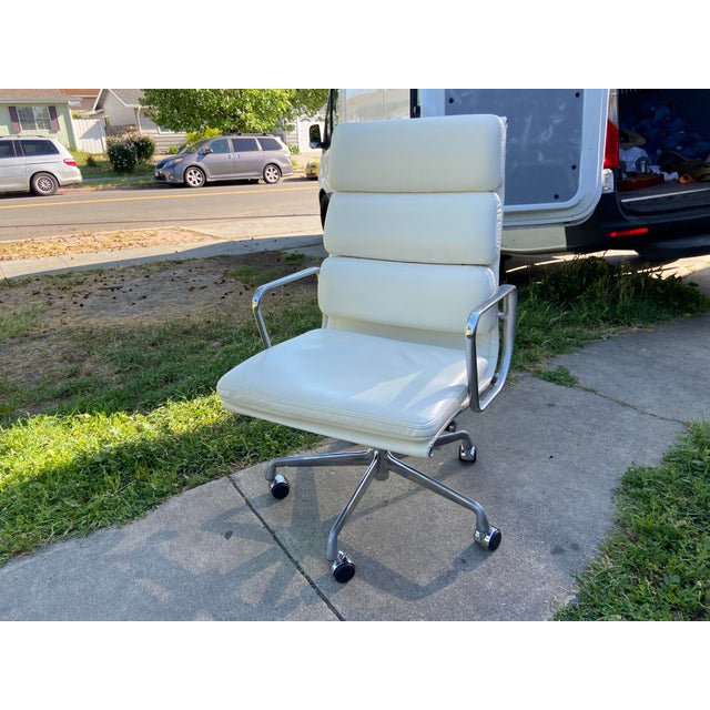 Authentic Eames Soft Pad Chair - Executive by Herman Miller White Leather For Sale - Image 10 of 12