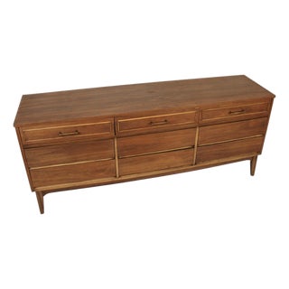 Vintage Nine Drawer Walnut Dresser by Dixie Furniture Co. For Sale