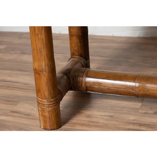 Brown Antique Burmese Japanese Style Bamboo Console Table with Negora Lacquer For Sale - Image 8 of 13