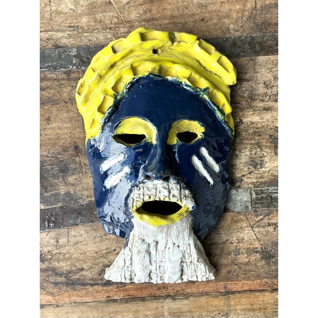 Vintage Glazed Ceramic Face Mask For Sale In West Palm - Image 6 of 12
