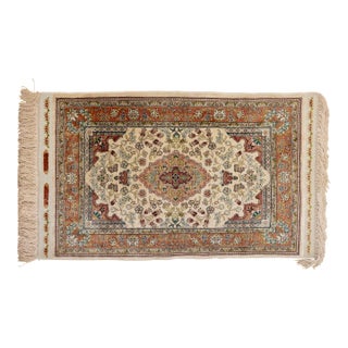 Signed Persian Tabriz Silk Rug, 3' X 1' 7.5" For Sale