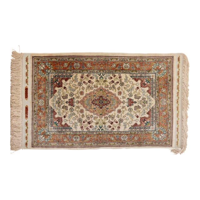 Signed Persian Tabriz Silk Rug, 3' X 1' 7.5" For Sale