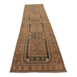 1960s Southwestern Style Geometric Desing Beige Turkish Runner Rug