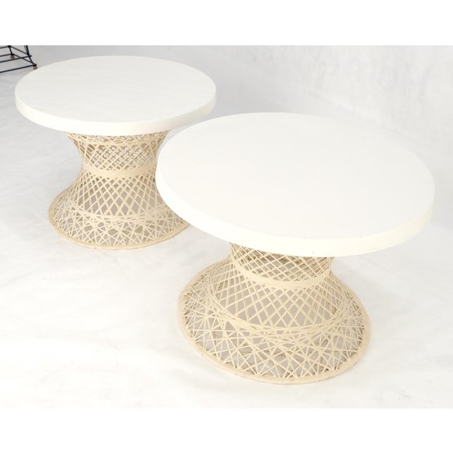 Pair Spun Fiberglass 24" Round Stone Textured Tops End Side Tables Woodard MINT For Sale - Image 11 of 14