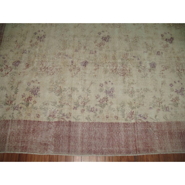 Zabihi Collection Worn Floral Turkish Room Size Rug For Sale In New York - Image 6 of 6