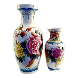 Set of 2, Mid 20th Century Hand-Painted Chinese Porcelain Vases