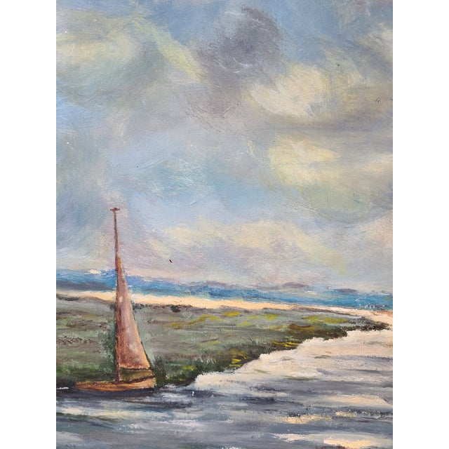 Impressionist Vintage 1940s Impressionist Sailboat Oil Painting For Sale - Image 3 of 17