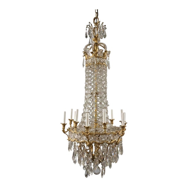 1900 Caldwell Crystal and Bronze Chandelier With 12 Lights For Sale