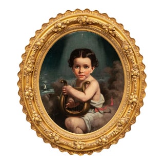 Seymour Joseph Guy (English-American, 1824–1910) — Oil on Canvas, "Putto in Moonlight," 1858 For Sale