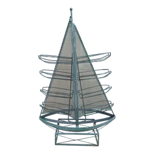 Vintage Nautical Wrought Iron Green Sail Boat Wine Rack
