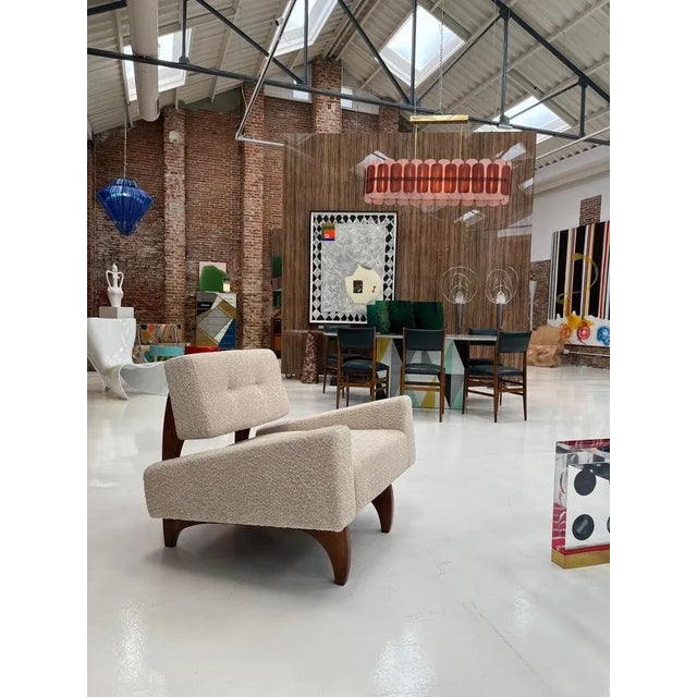 Beige Italian Walnut Armchairs with White Bouclé Upholstery, 1980s, Set of 2 For Sale - Image 8 of 9