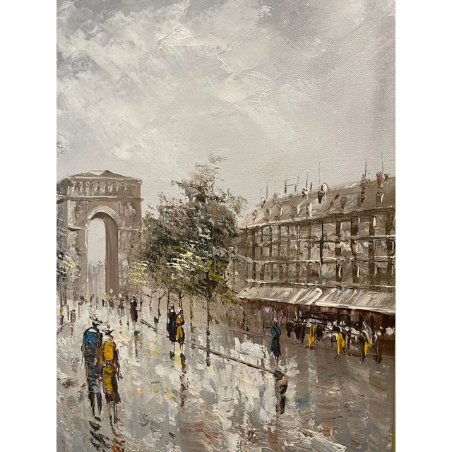 1960s Paris Champs Elysees Impressionist Cityscape Oil on Canvas Signed Fontaine For Sale - Image 9 of 14
